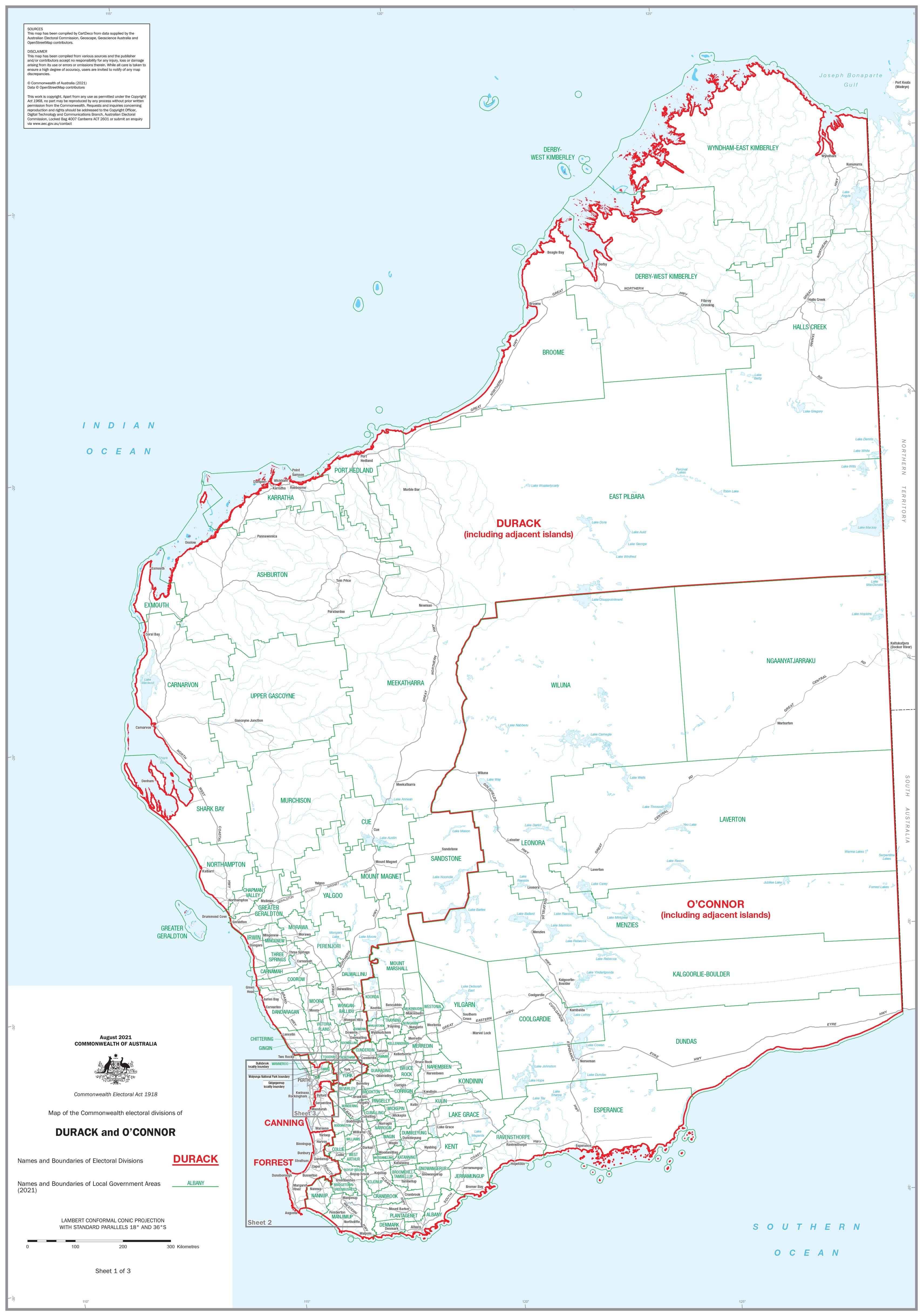 Western Australia Electoral Divisions and Local Government Areas Map