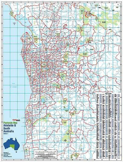 Adelaide & South Australia Postcode Map, Buy Postcode Map of Adelaide ...