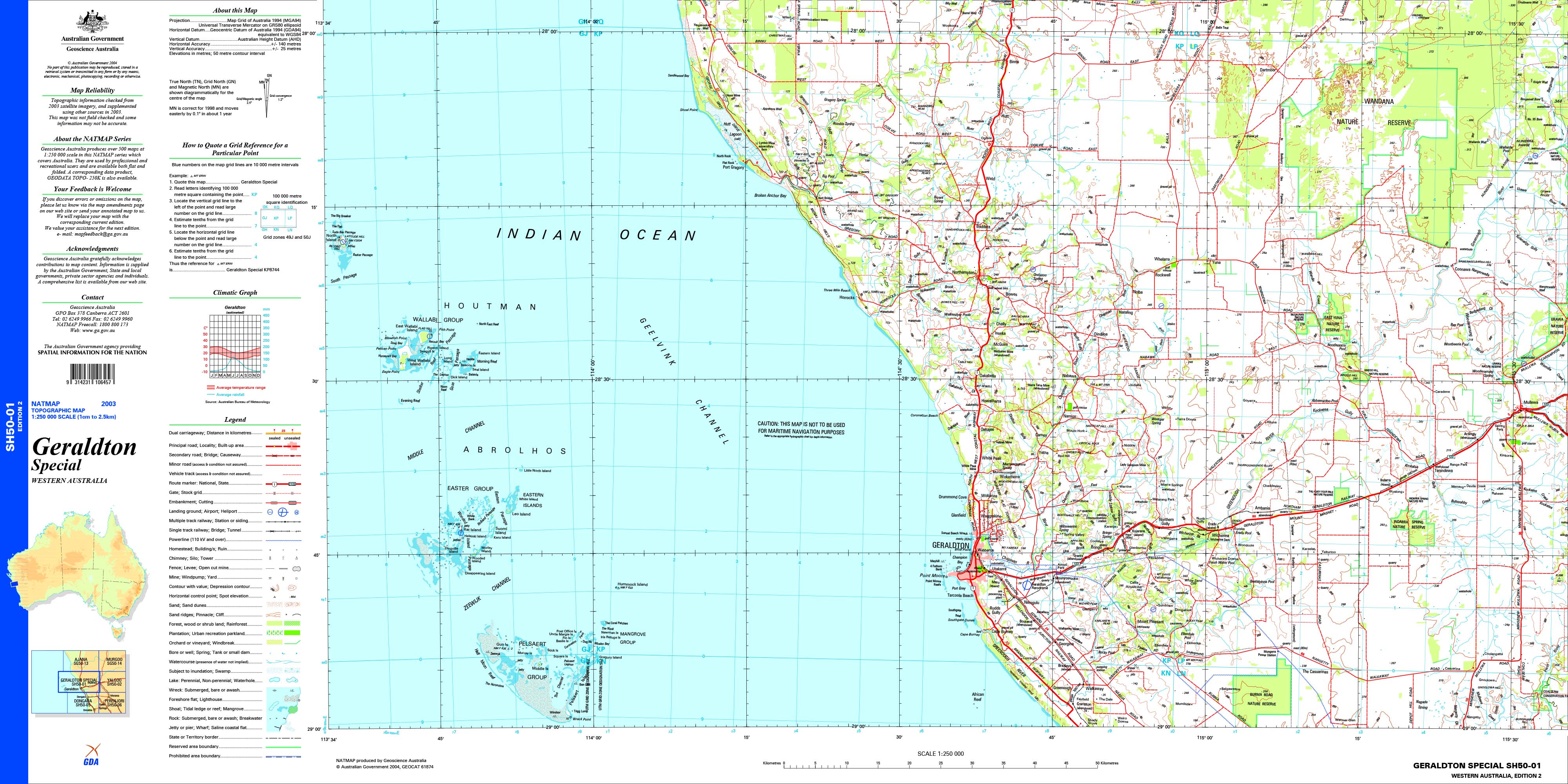 Geraldton Special SH50-01 1:250k Topo, Buy Map of Geraldton - Mapworld