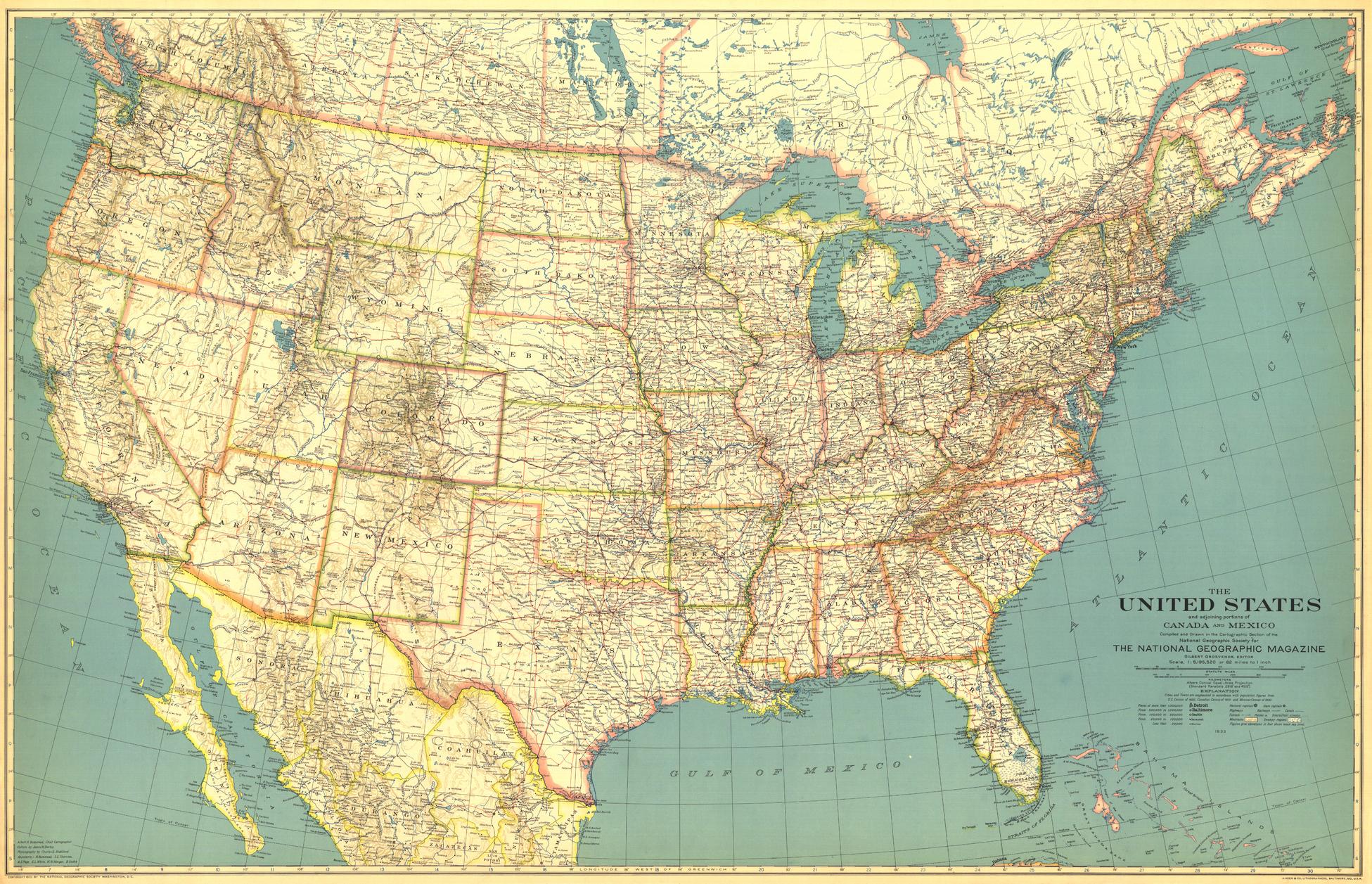 United States 1933 Wall Map By National Geographic Shop Mapworld