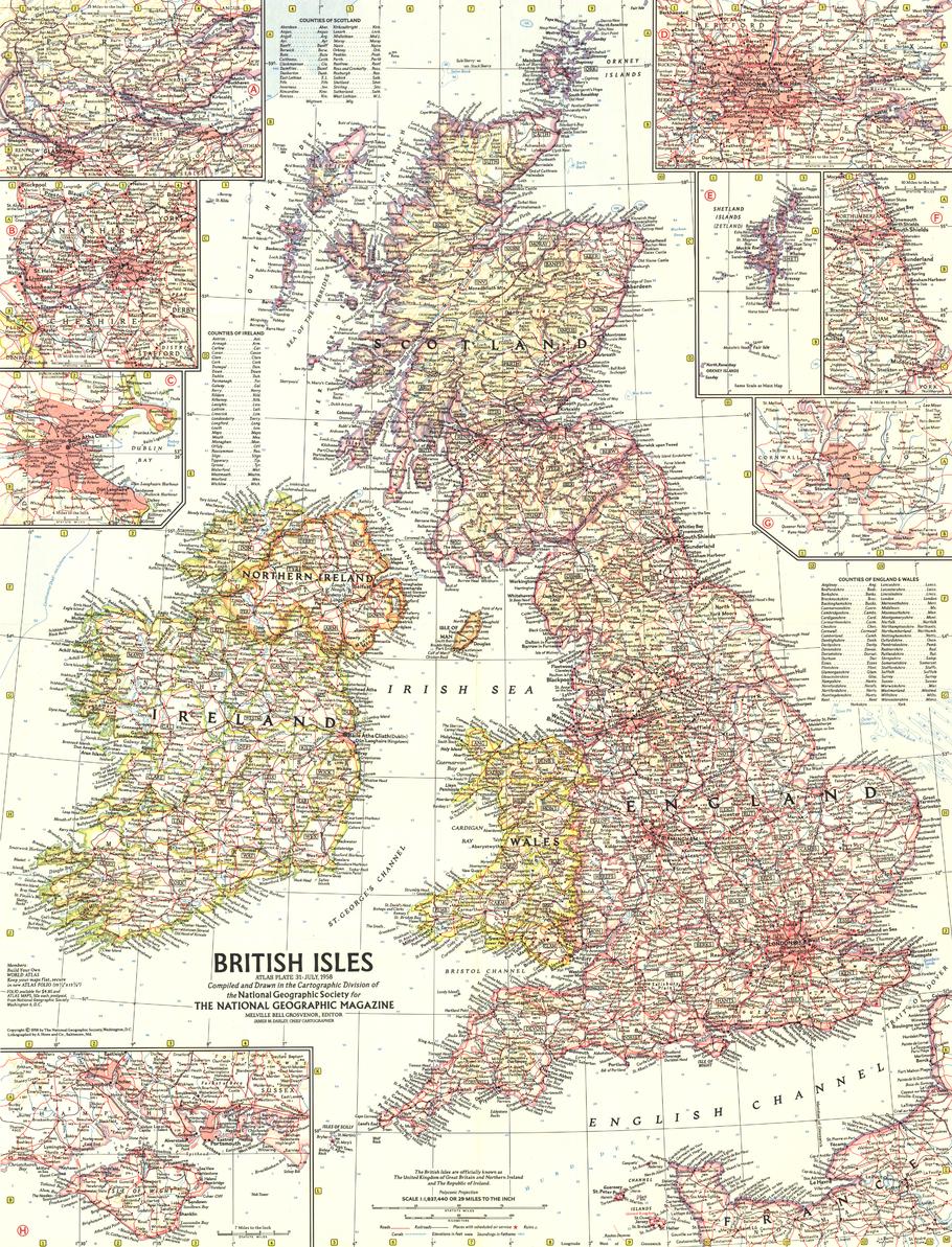 British Isles Published 1958 by National Geographic  Shop Mapworld