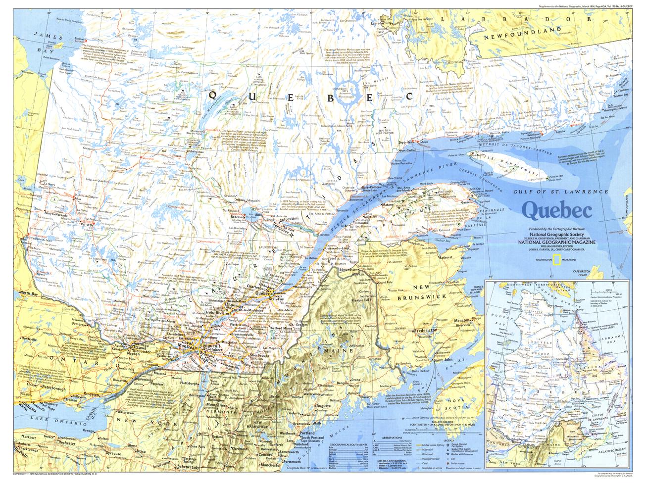 Quebec Map Published 1991 by National Geographic | Shop Mapworld