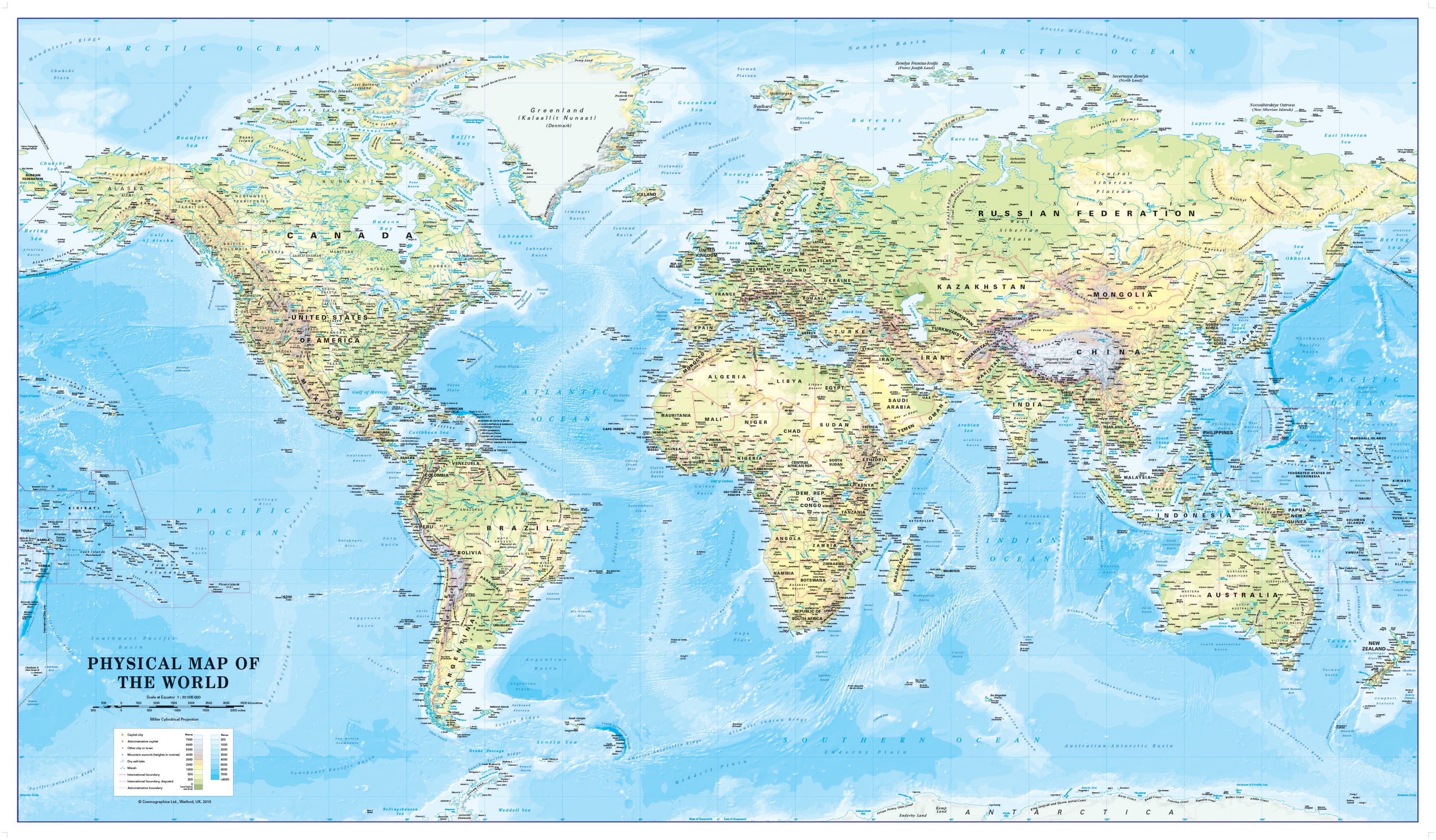 World Physical Supermap On Canvas 1400mm X 840mm