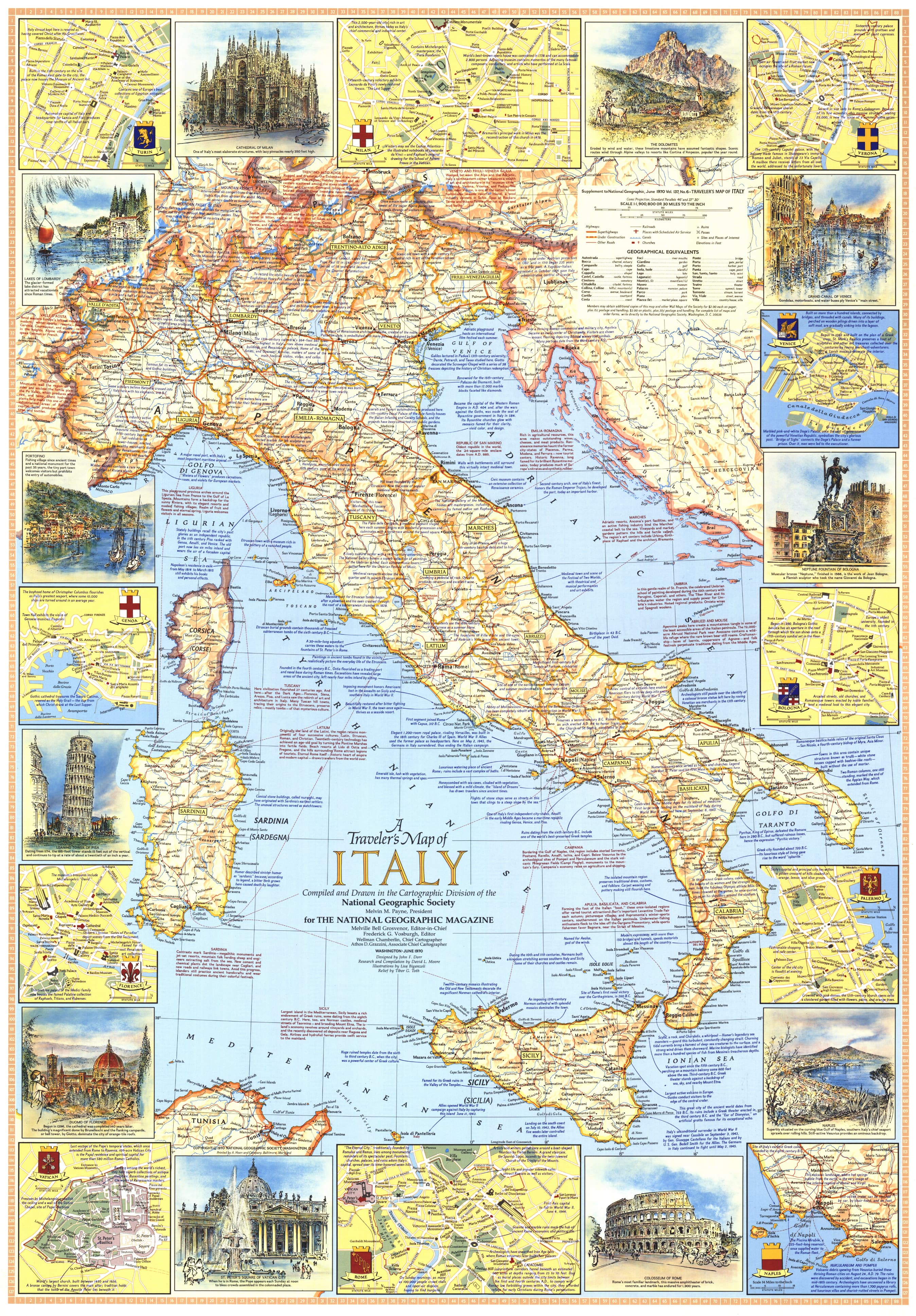 Travelers Map Of Italy 1970 By Ngs Shop Mapworld 9095