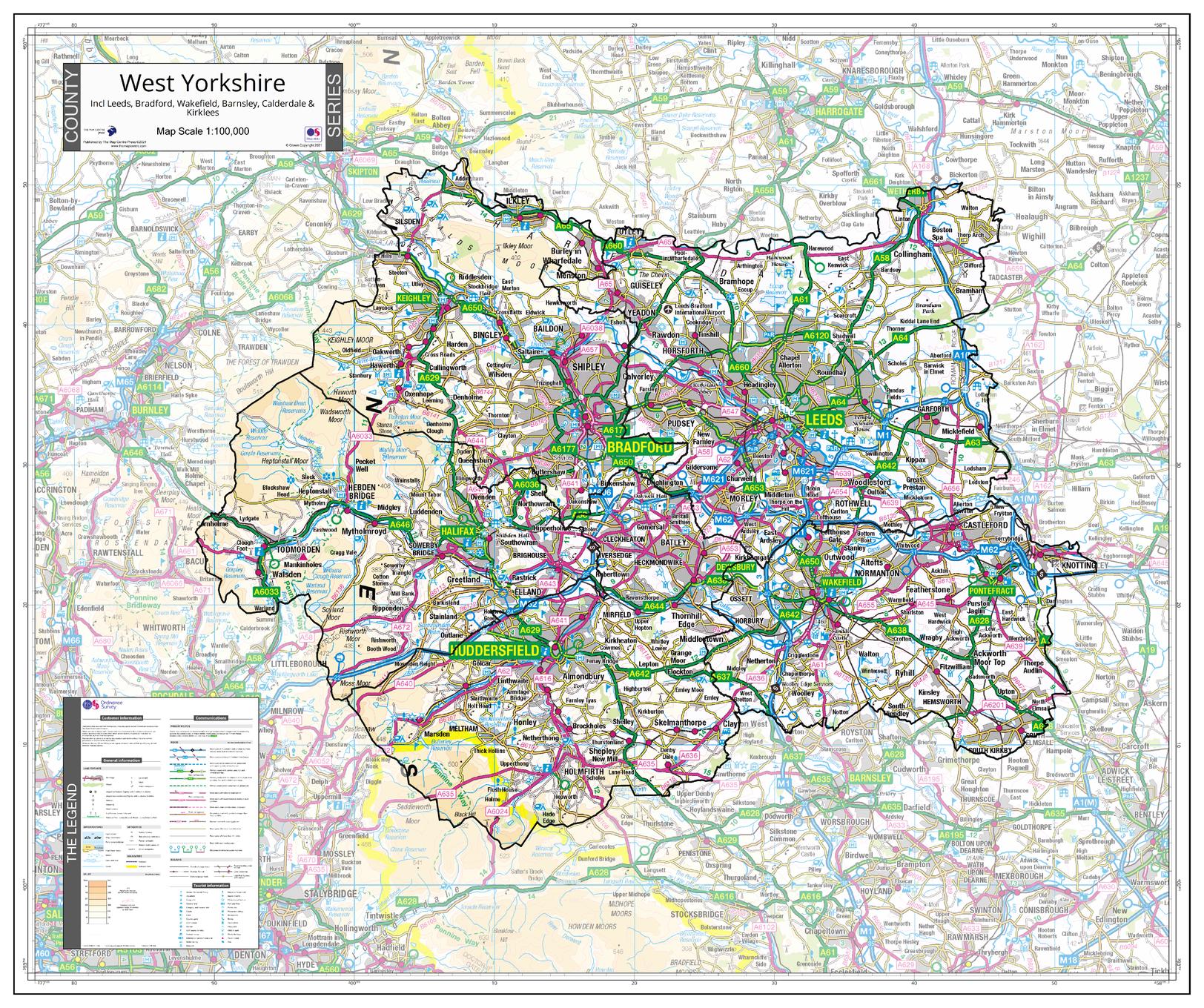 Map Of West Yorkshire County Map Of West Yorkshire 860 X 720Mm