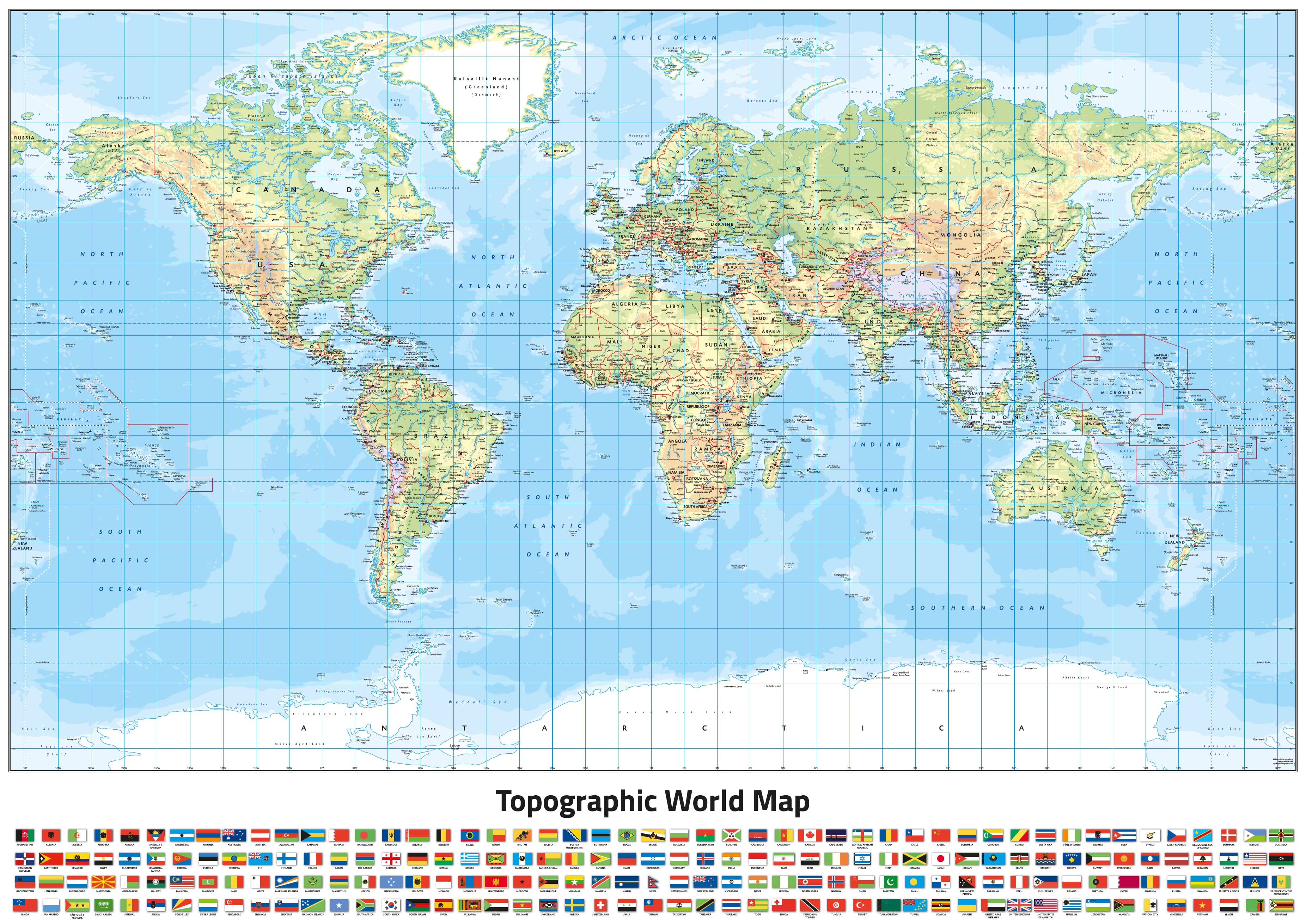 World Topographic (Miller projection) Wall Map  Shop Mapworld