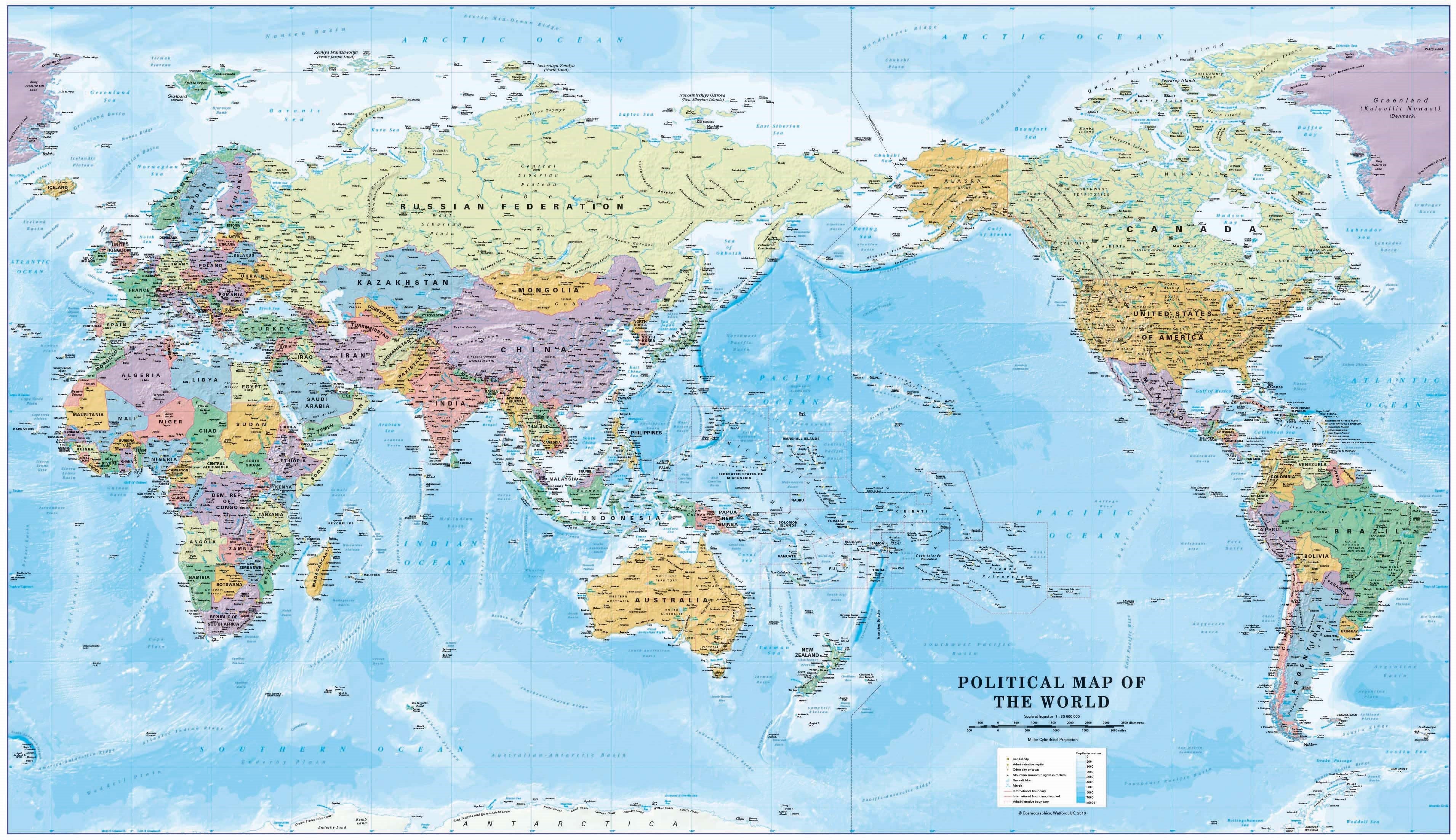 Buy World Supermap on Canvas (Pacific Centred) Wall Map - Mapworld