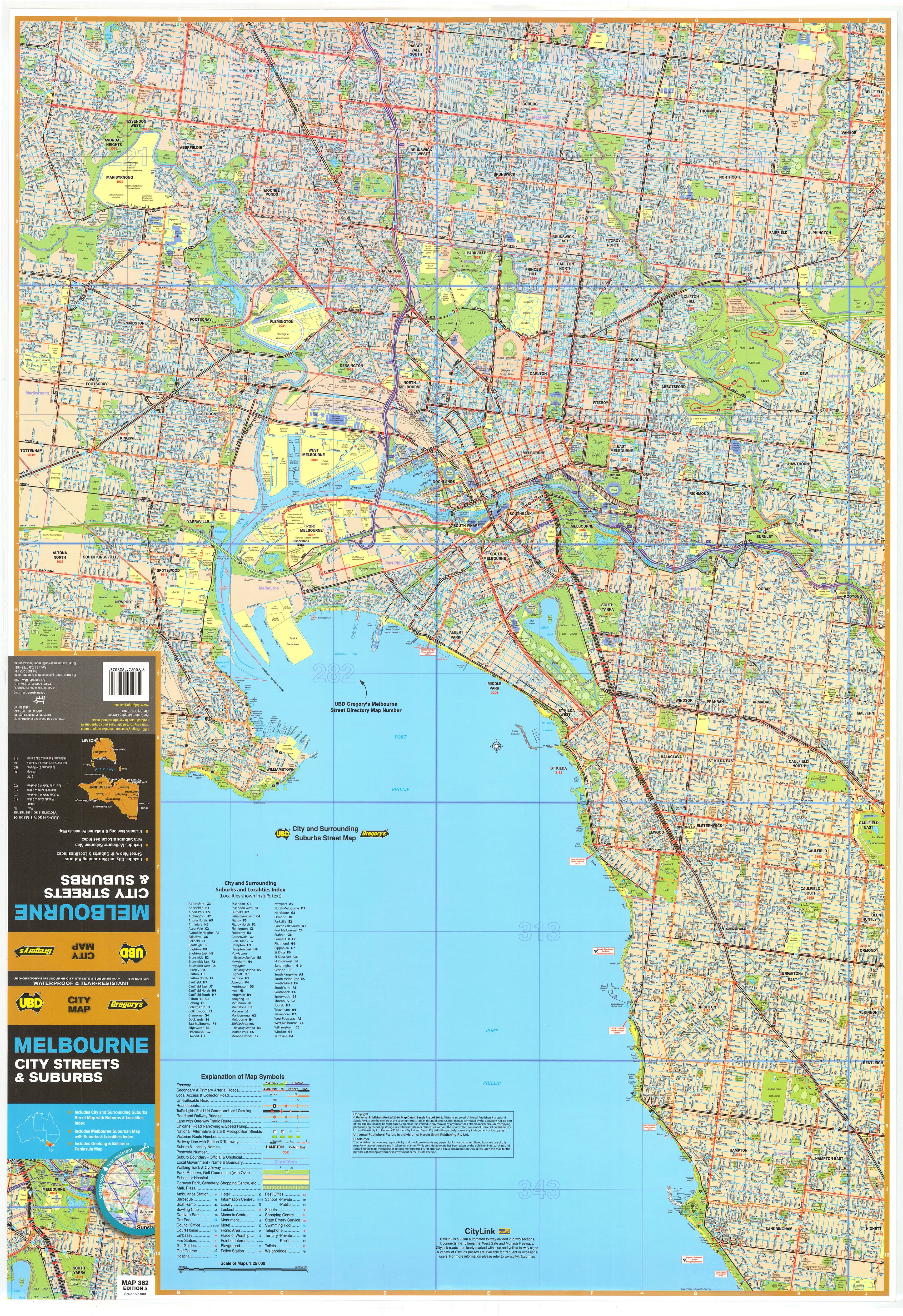 Melbourne Suburban Map UBD 362 Buy Map Of Melbourne Mapworld   Melbourne City And Suburbs 