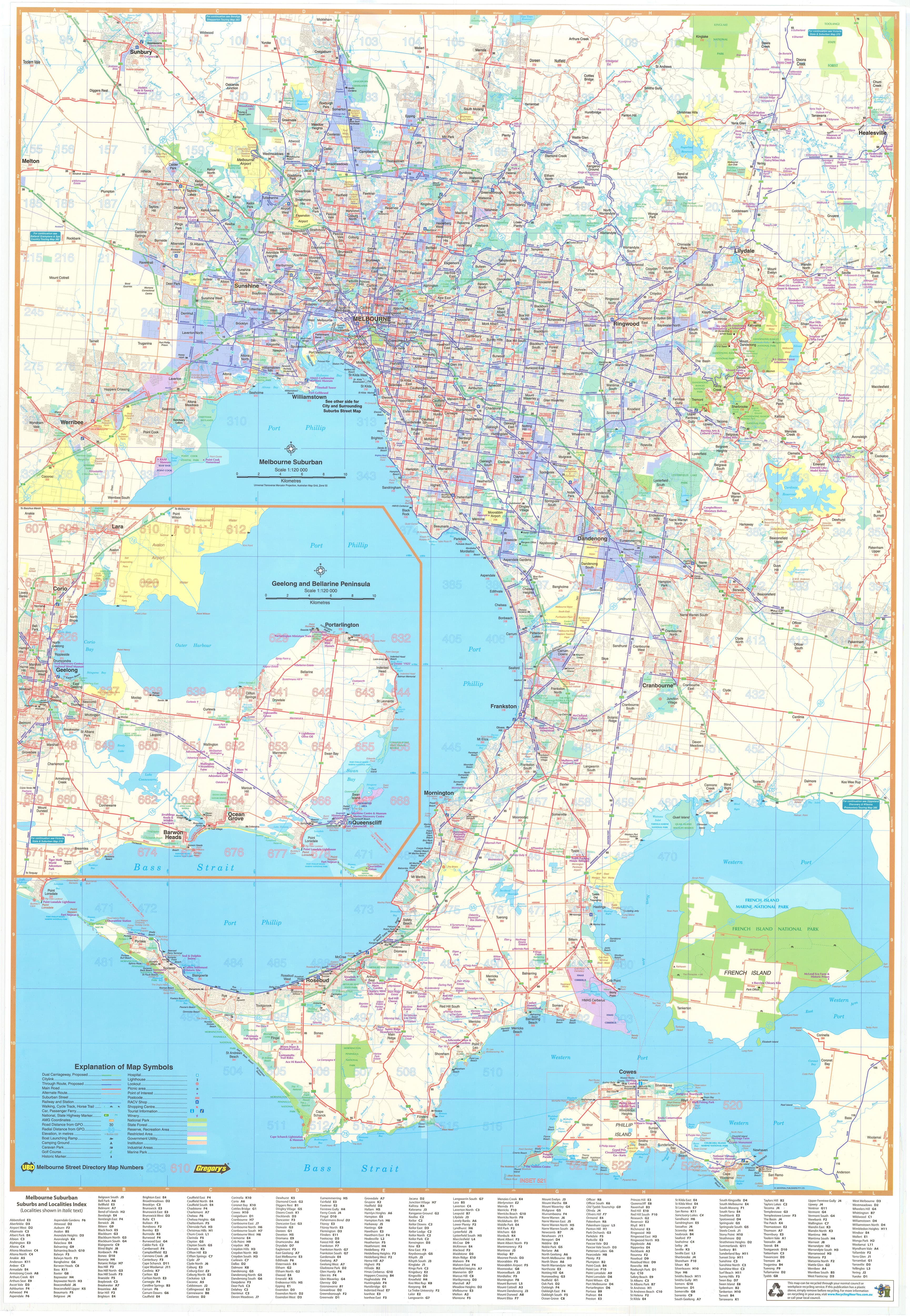 Melbourne wall map by UBD, buy wall map of Melbourne Mapworld