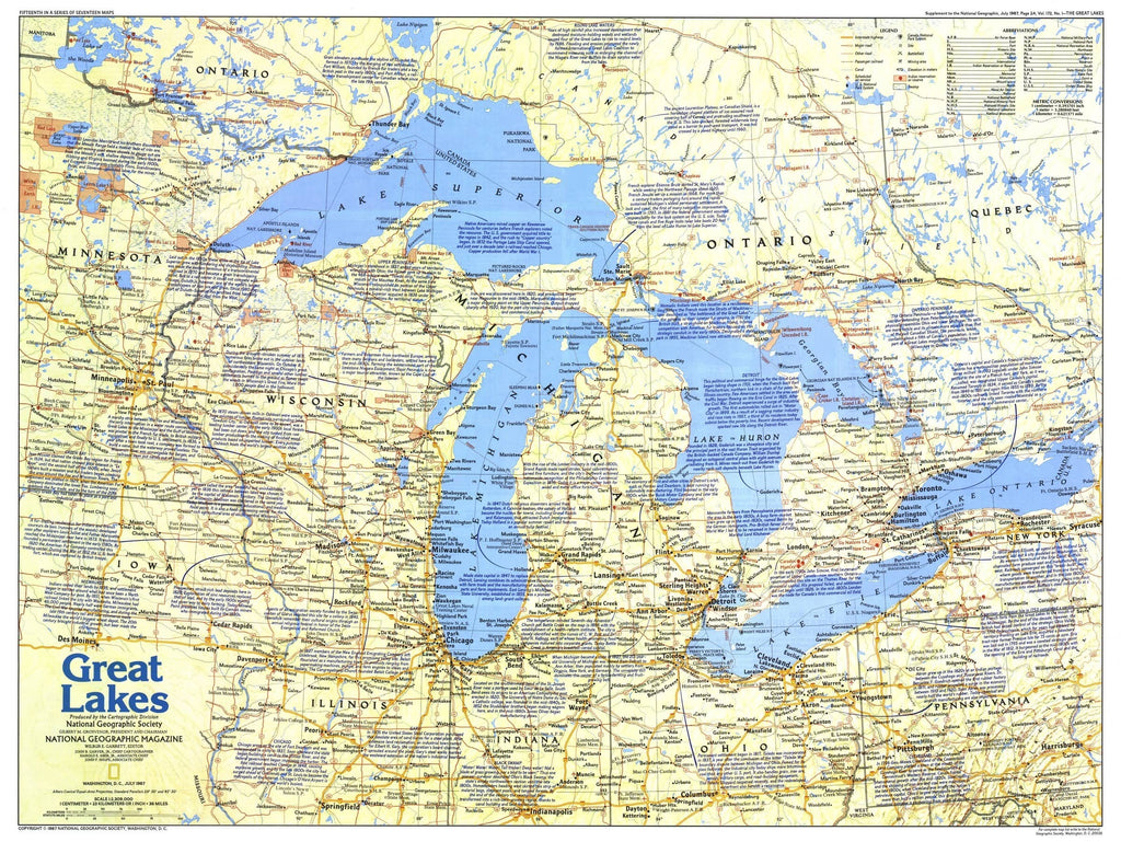 Great Lakes Map Published 1987 National Geographic Shop Mapworld   National Geographic Great Lakes Map 1987 Side 1 1024x1024 