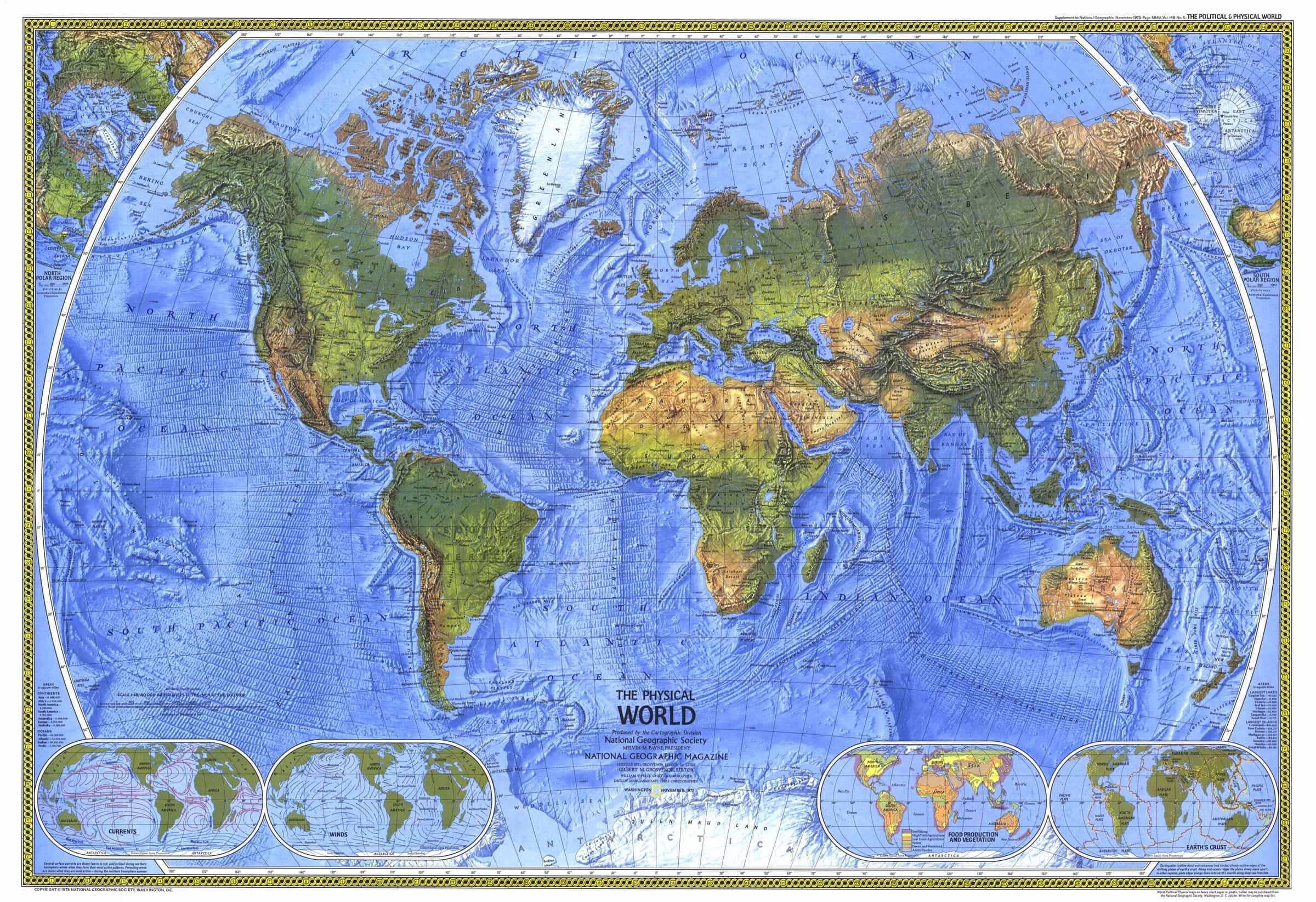 World Physical Wall Map 1975 By National Geographic Shop Mapworld