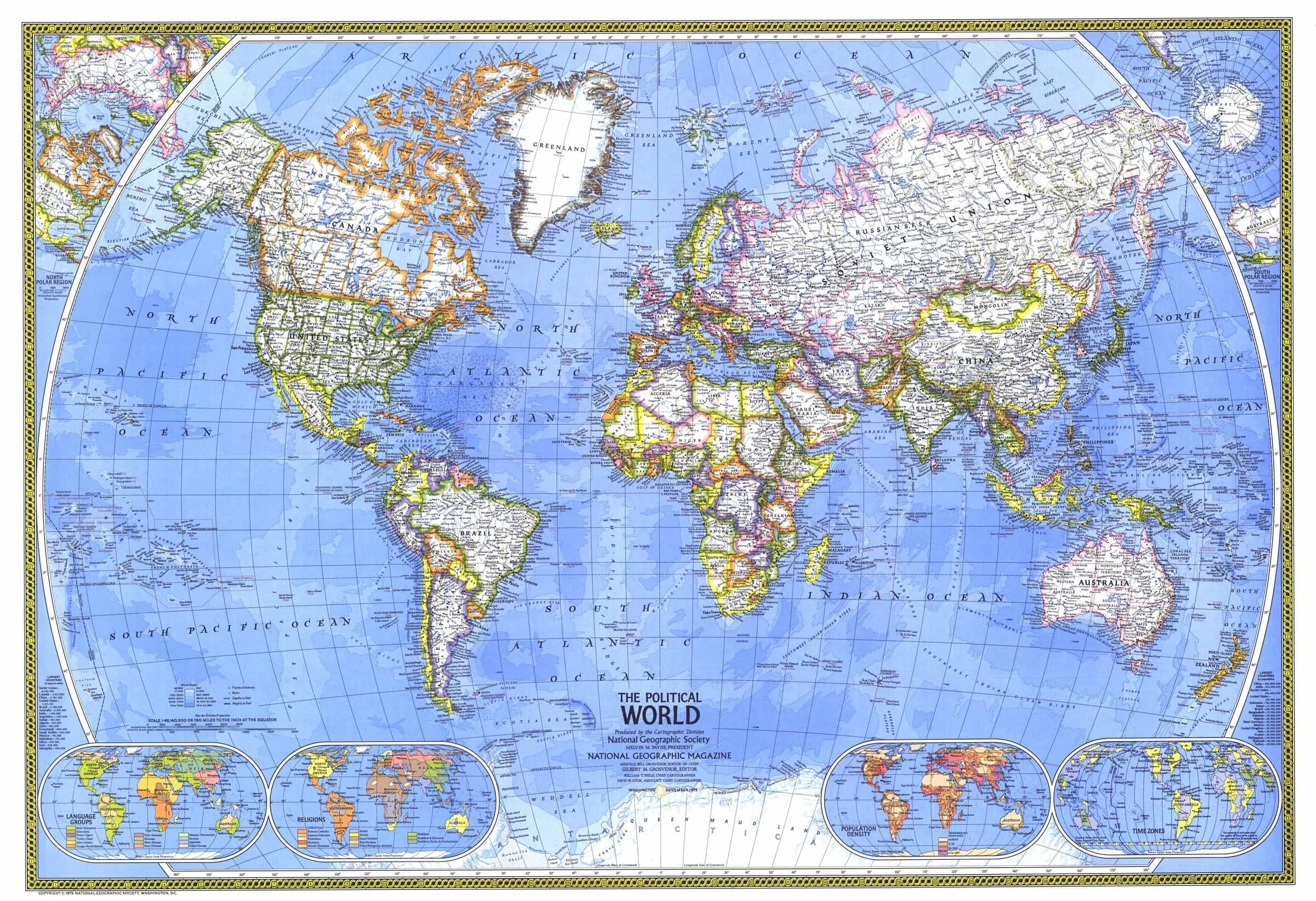 World Political Wall Map 1975 by National Geographic | eBay