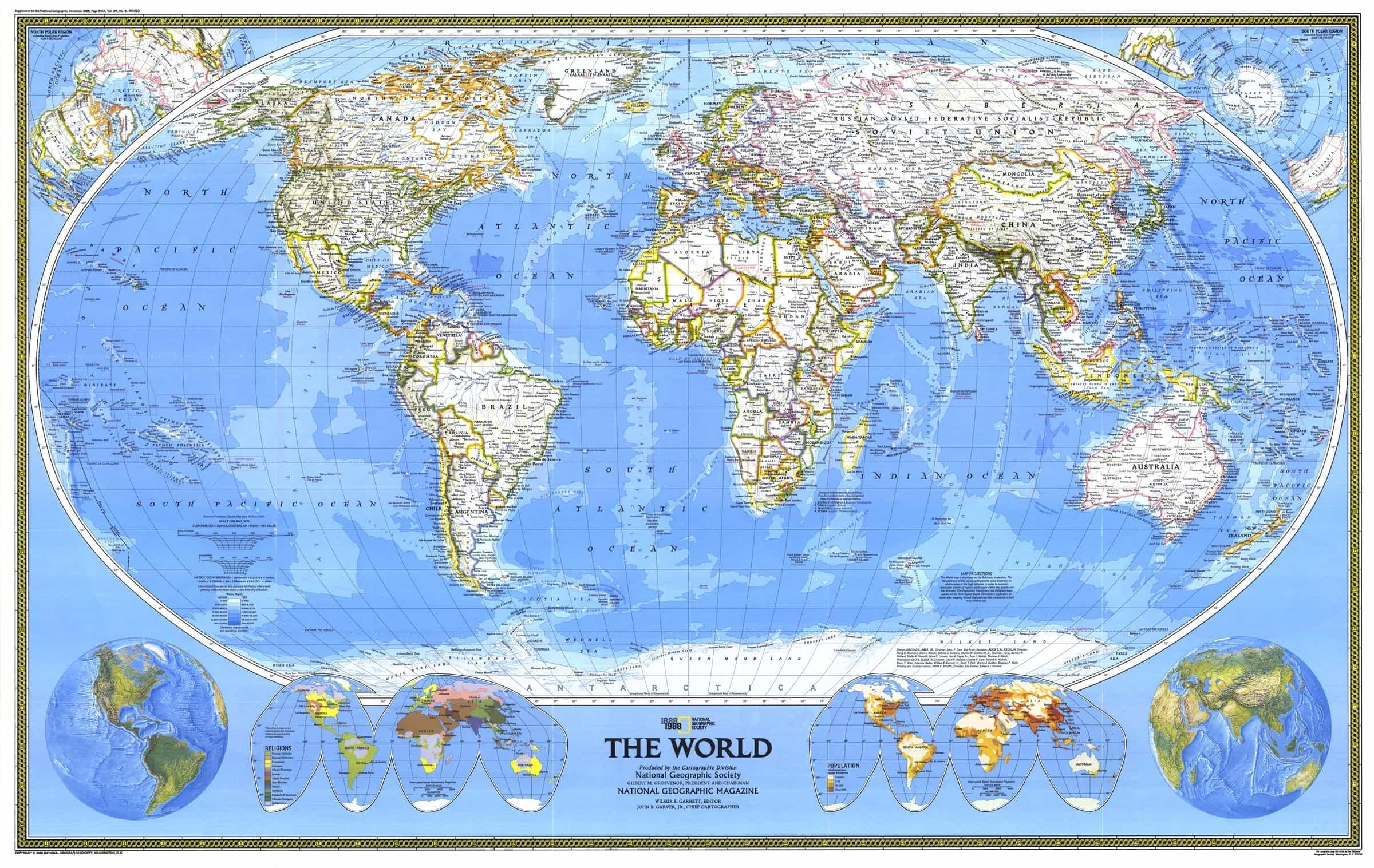 World Wall Map 1988 by National Geographic