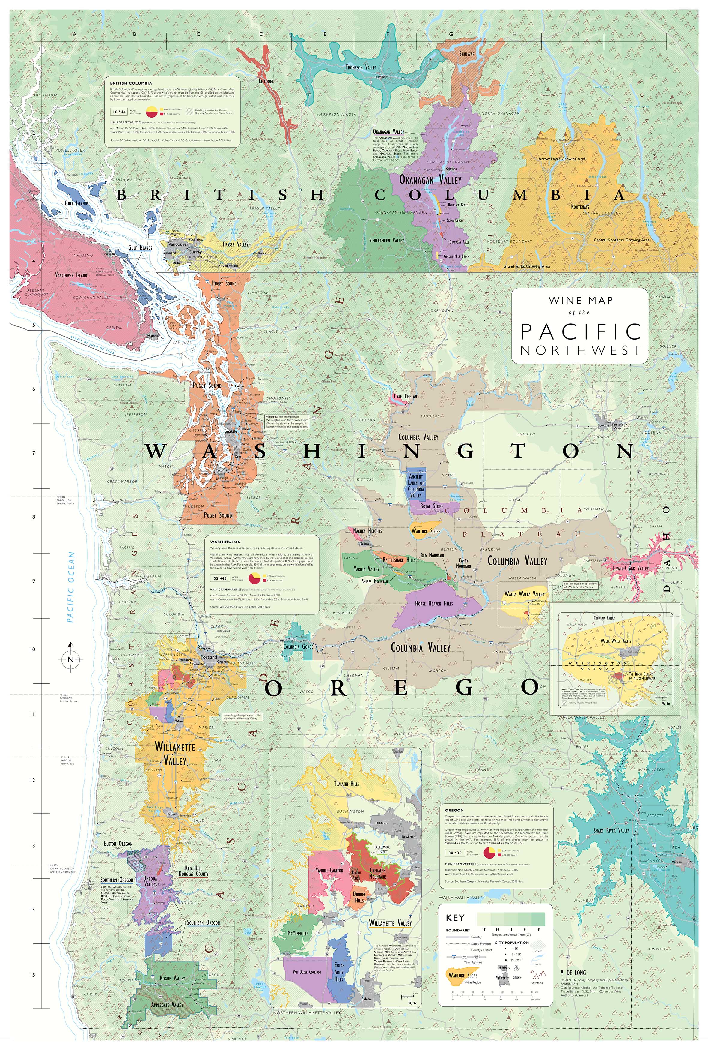 Map Of Pacific Northwest Wine Map Of The Pacific Northwest Usa By De Long - Mapworld