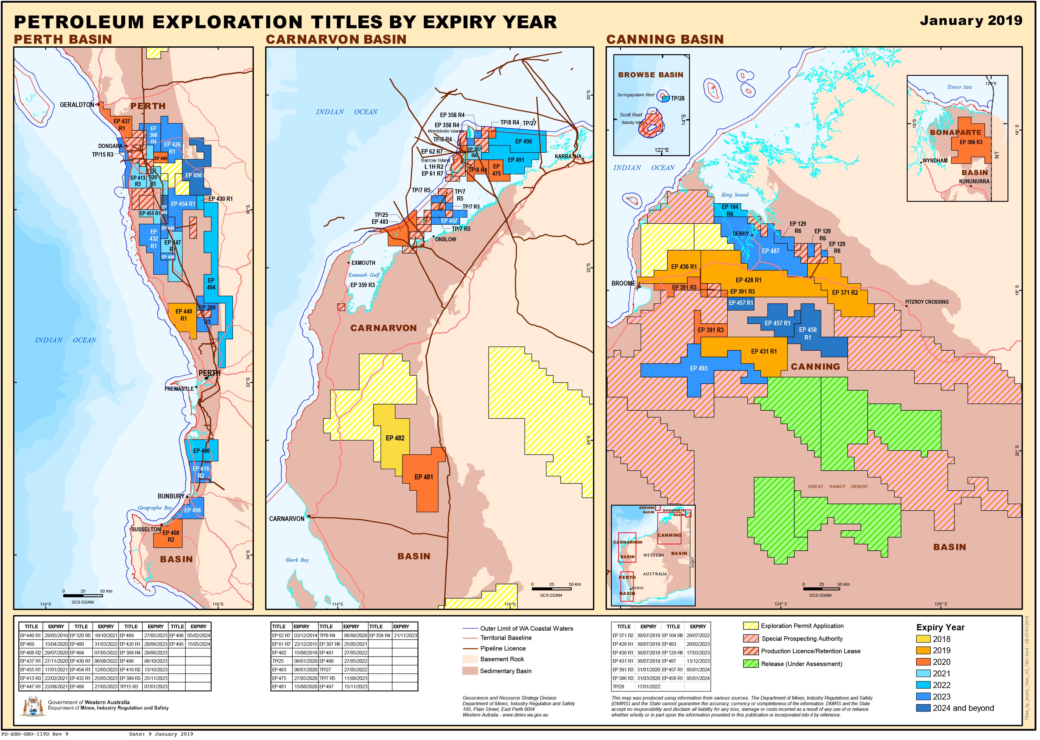  WA  Petroleum Exploration Titles by Expiry  Year Wall Map 