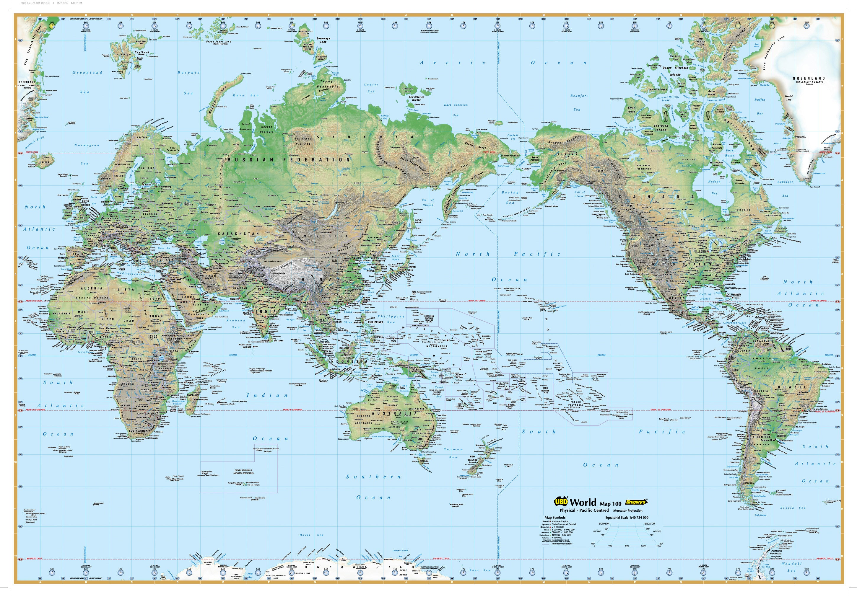 World Physical Map 100 UBD 1010 X 710mm Laminated