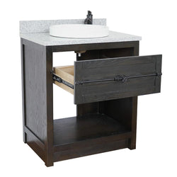 31" Single Vanity In Brown Ash Finish Top With Gray Granite And Round Sink - Luxe Bathroom Vanities