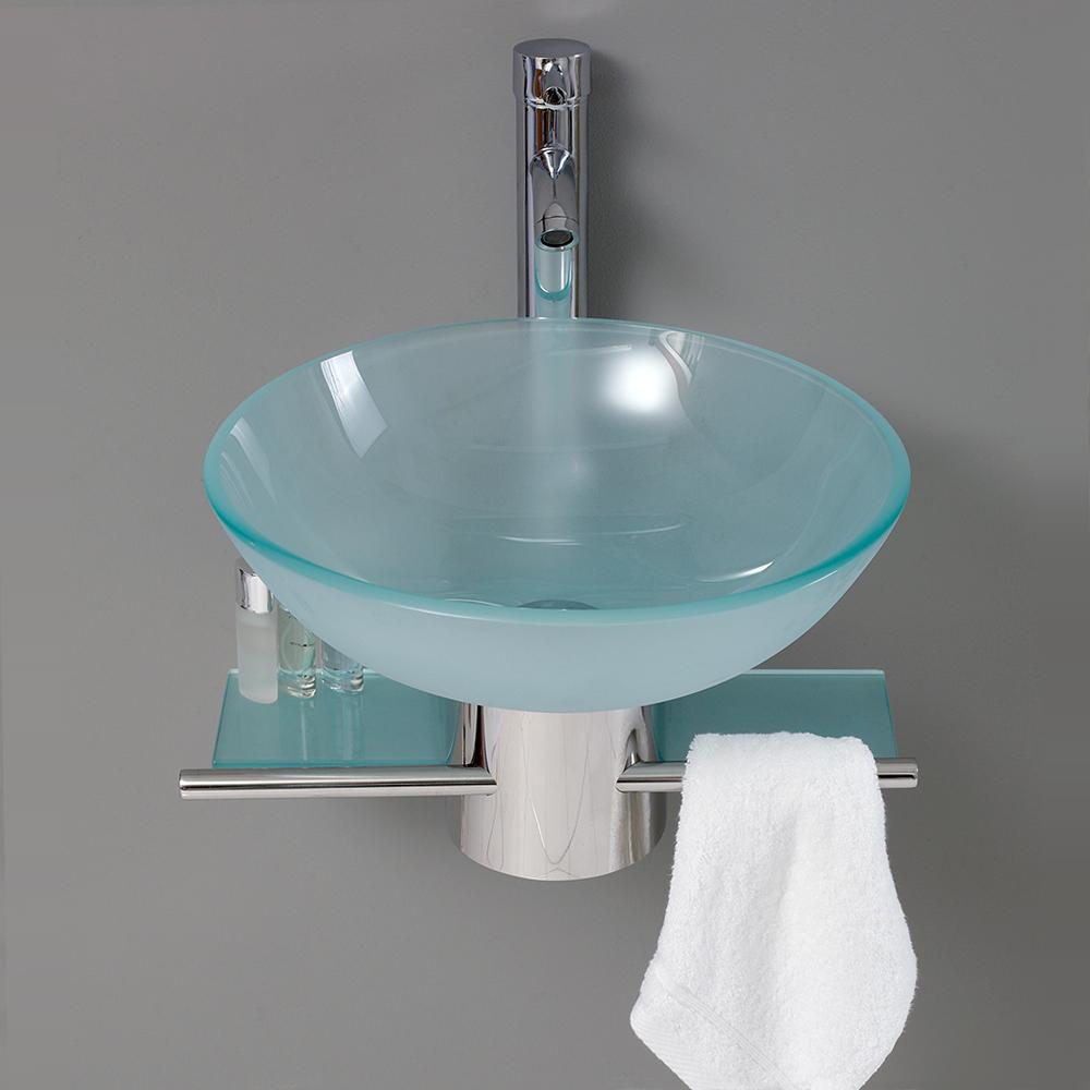 Fresca Cristallino 18 Modern Glass Bathroom Vanity W Frosted Vessel Sink Luxe Bathroom Vanities