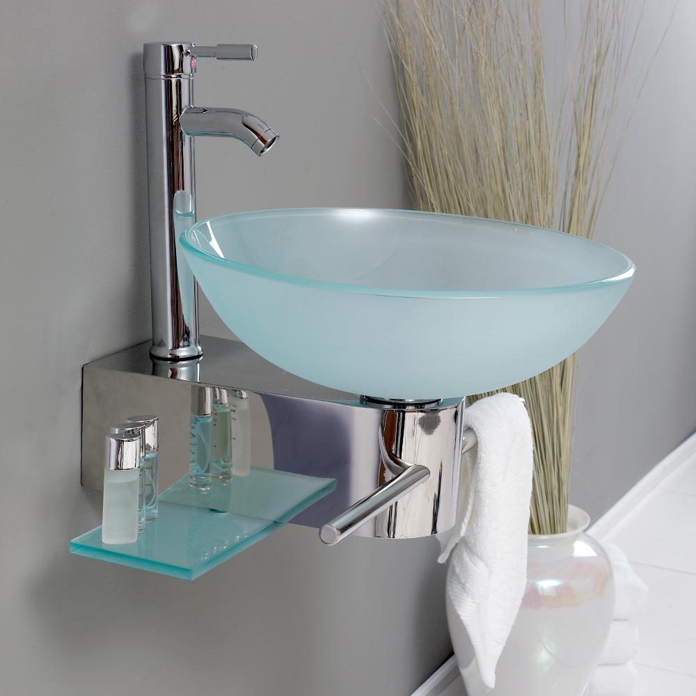 Fresca Cristallino 18 Modern Glass Bathroom Vanity W Frosted Vessel Sink Luxe Bathroom Vanities