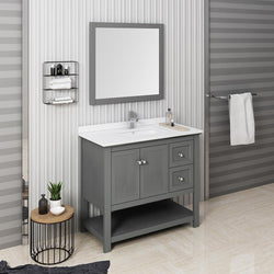 Fresca Manchester Regal 40" Gray Wood Veneer Traditional Bathroom Vanity w/ Mirror - Luxe Bathroom Vanities