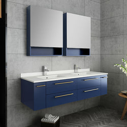Fresca Lucera 60" Wall Hung Double Undermount Sink Modern Bathroom Vanity w/ Medicine Cabinets - Luxe Bathroom Vanities