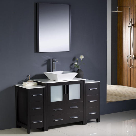 Fresca Torino 54" Espresso Modern Bathroom Vanity w/ 2 Side Cabinets & Vessel Sink - Luxe Bathroom Vanities