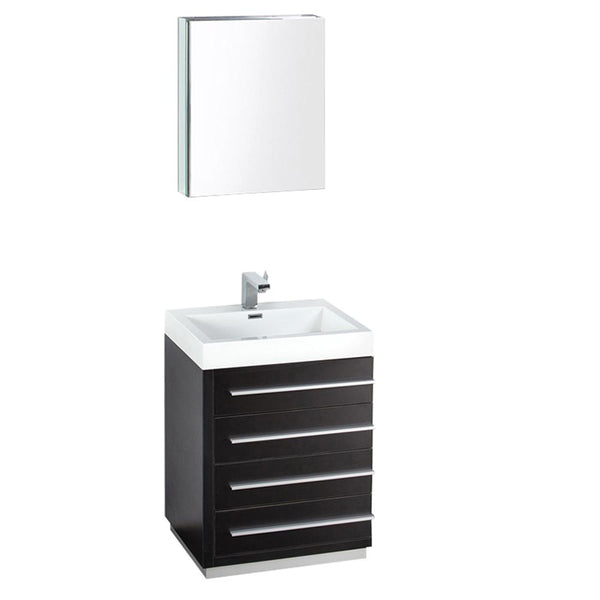 Fresca Livello 24" Black Modern Bathroom Vanity w/ Medicine Cabinet - Luxe Bathroom Vanities