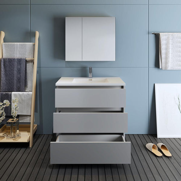 Fresca Lazzaro 36" Gray Free Standing Modern Bathroom Vanity w/ Medicine Cabinet - Luxe Bathroom Vanities