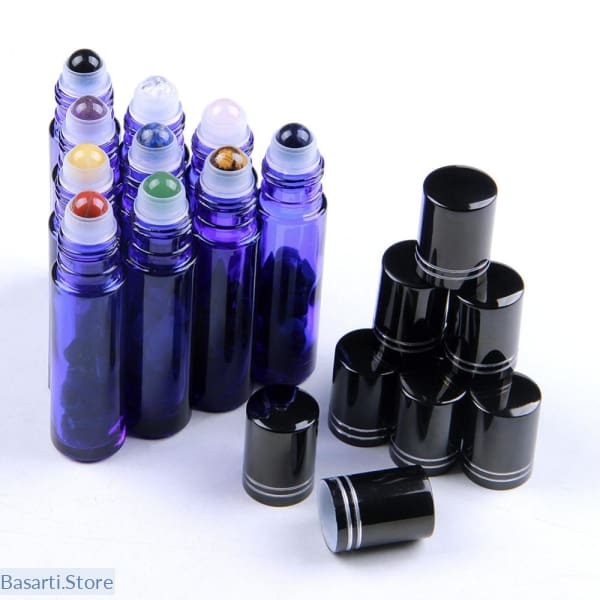 blue essential oil bottles