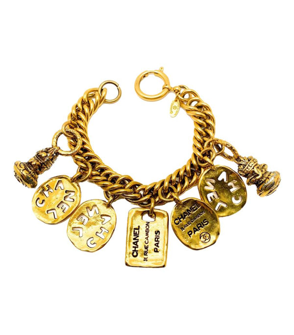 CHANEL Paris CC Logos Round Coin Charm Bracelet 7" Gold Tone