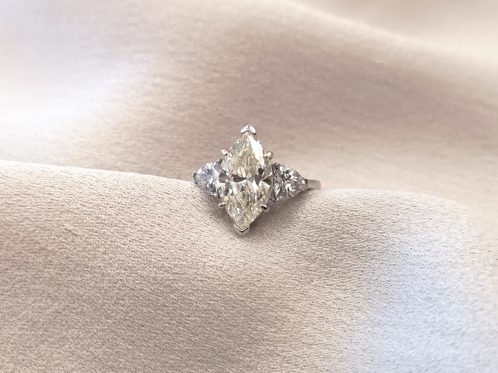 3 Carat Marquise Cut Diamond G Color Three Stone Engagement Ring Perri Jewelry