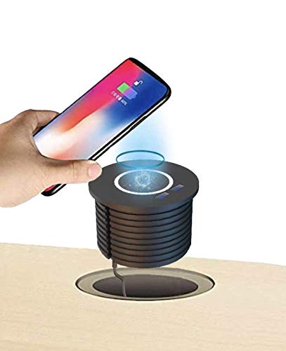 In-Desk Wireless Charging Pad, Dual USB Type A Quick Charge  Ports