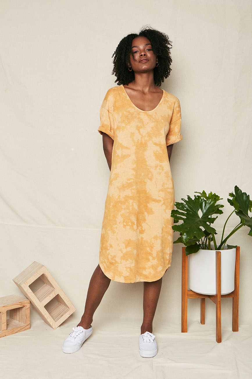 Image of Golden Tie Dye Recycled Cotton Dress