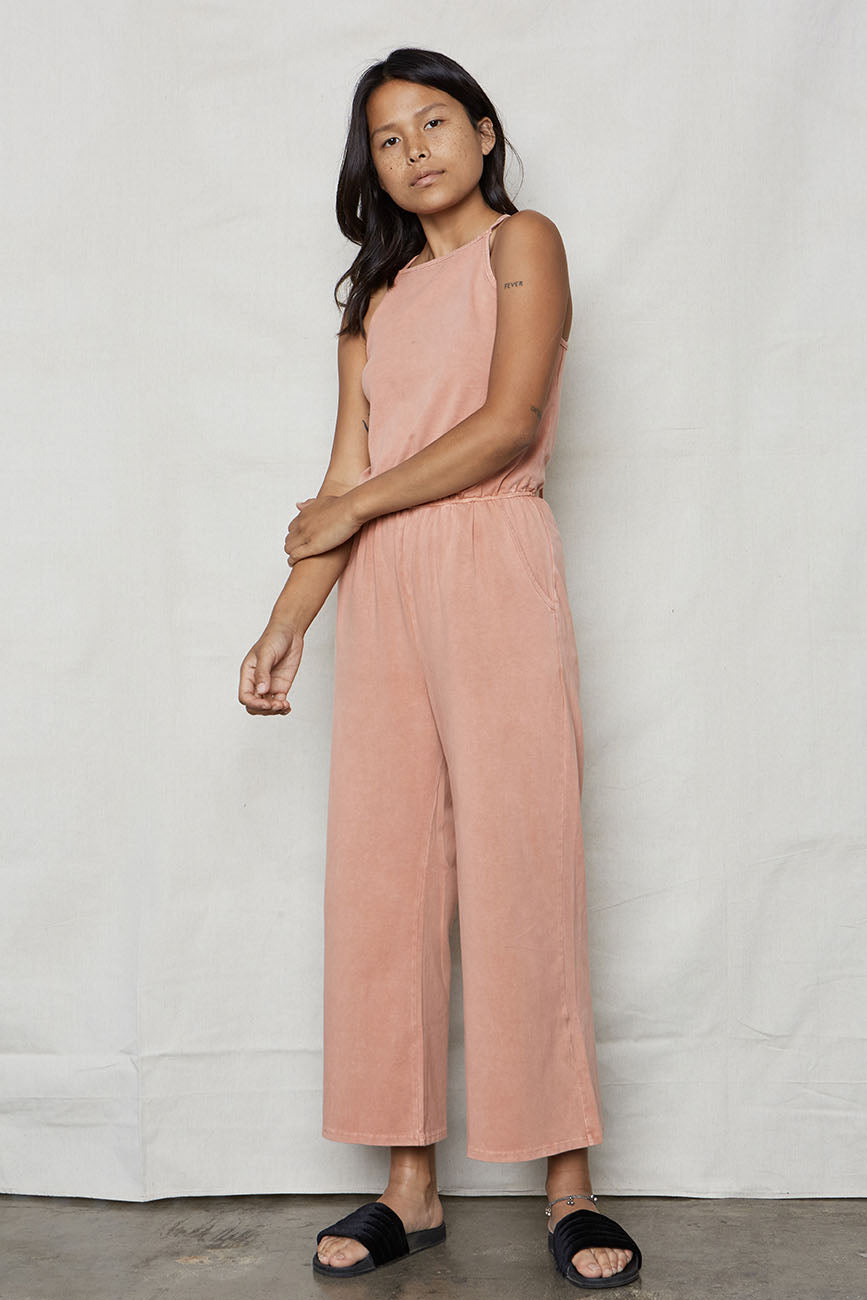 Image of Pink Vintage Wash Organic Cotton High Neck Jumpsuit