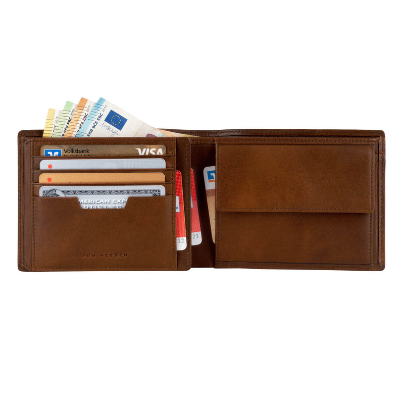Geldbörse im Querformat mit Cryptalloy RFID-Schutz und 13 Kartenfächer (cognac)