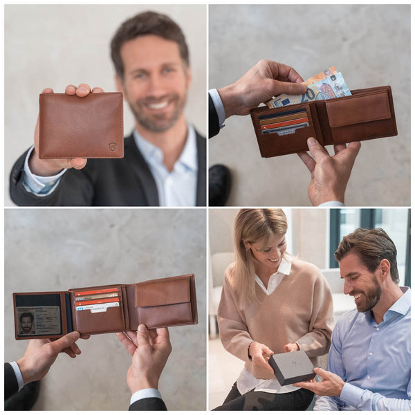 Geldbörse mit Cryptalloy® RFID-Schutz & 13 Kartenfächer (braun) – VON HEESEN