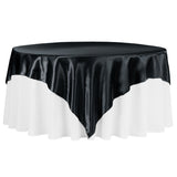 Black Square Satin Overlay on Round Table