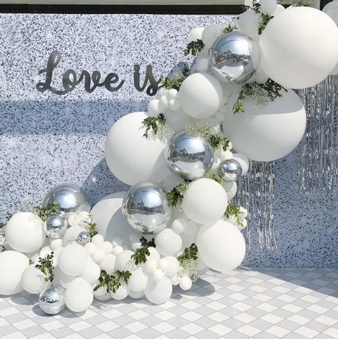 white wedding balloon garland