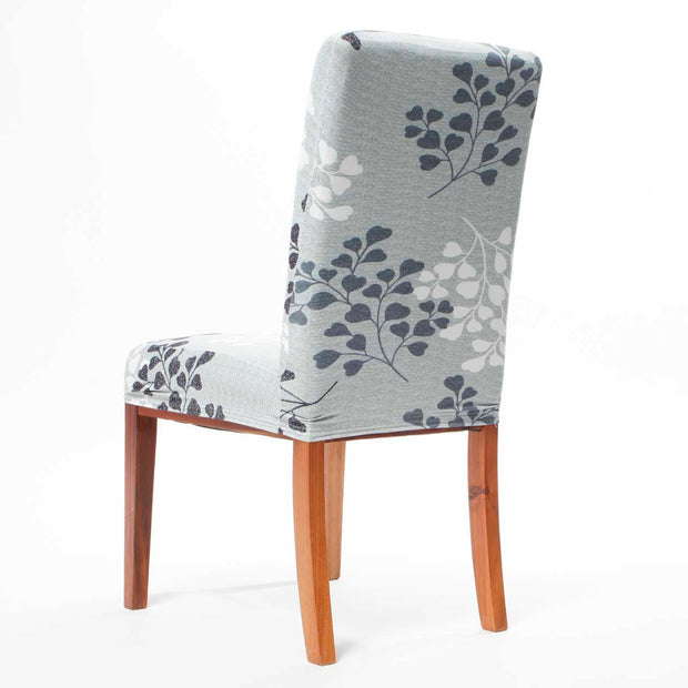 gray patterned dining chairs