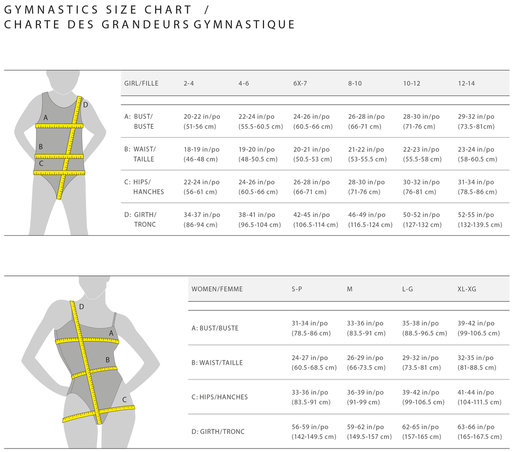 Mondor Gymnastics Bodysuits Size Chart – Mondor Canada