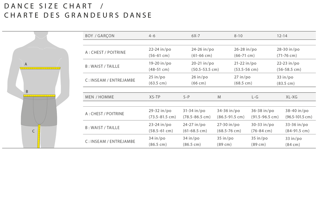 Mondor Mens & Boys Dancewear Size Chart – Mondor Canada