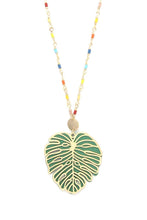Load image into Gallery viewer, Tropical Leaf Pendant Beaded Long Necklace