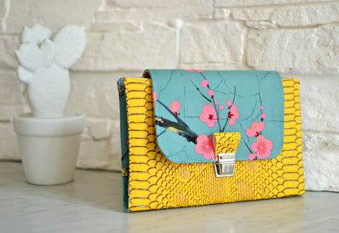 agenda 2019 simili cuir dragon jaune moutarde coton turquoise fleurs de cerisiers