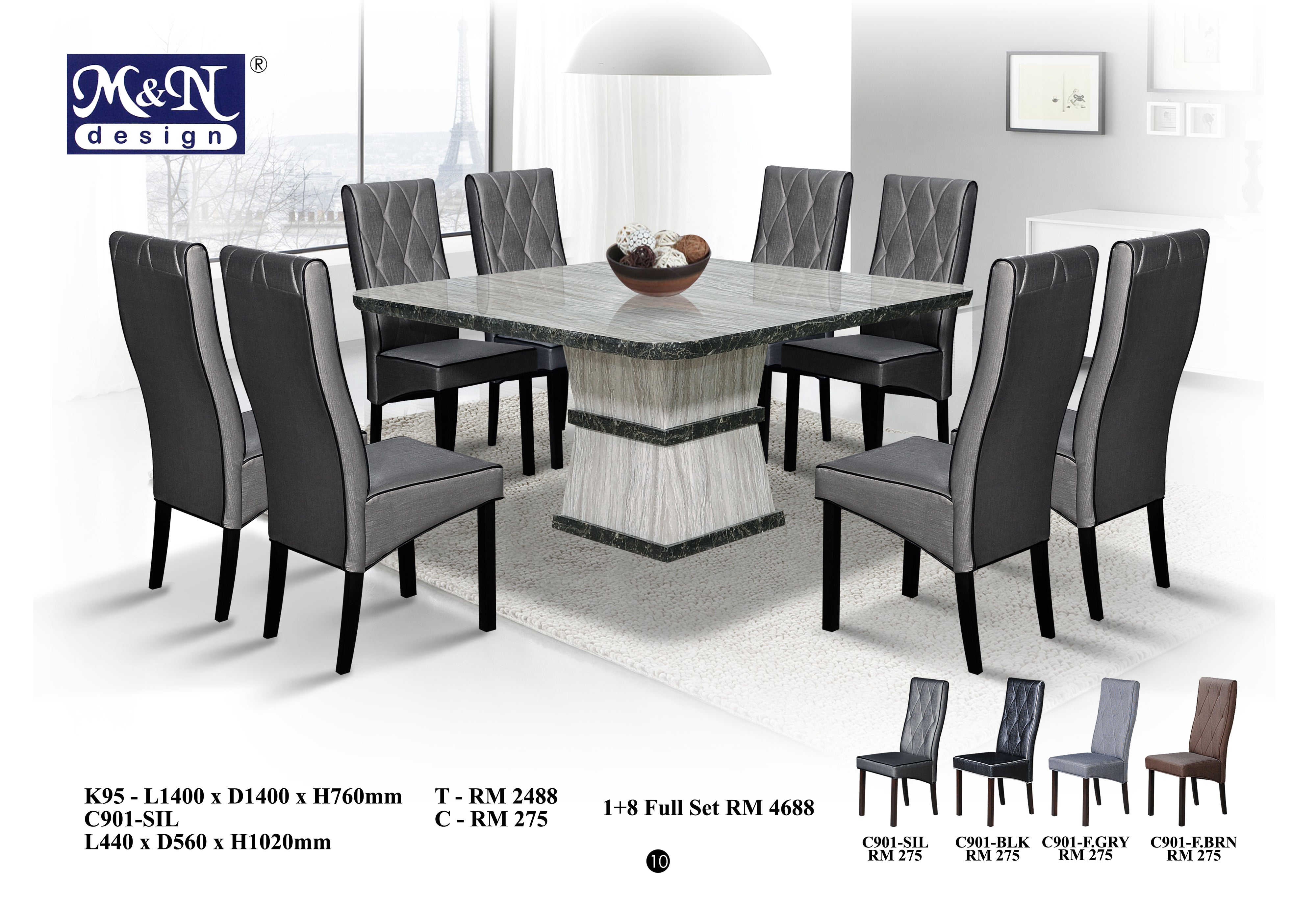 Square Marble Dining Table Set K95 1 8 Full Set Mn Furnitures