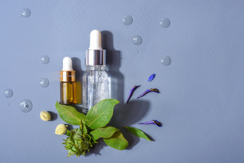 Two bottles of skincare products with herbal accents, bakuchiol vs retinol skincare ingredients