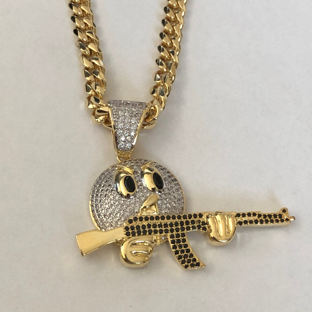 Emoji with AK 47 Iced Out Pendant with 26