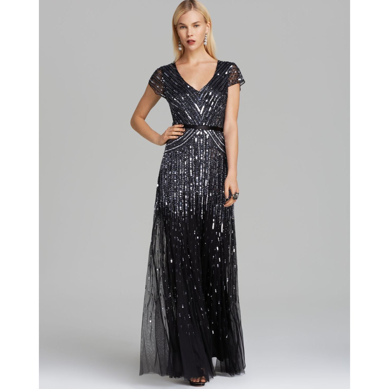 adrianna papell black beaded dress