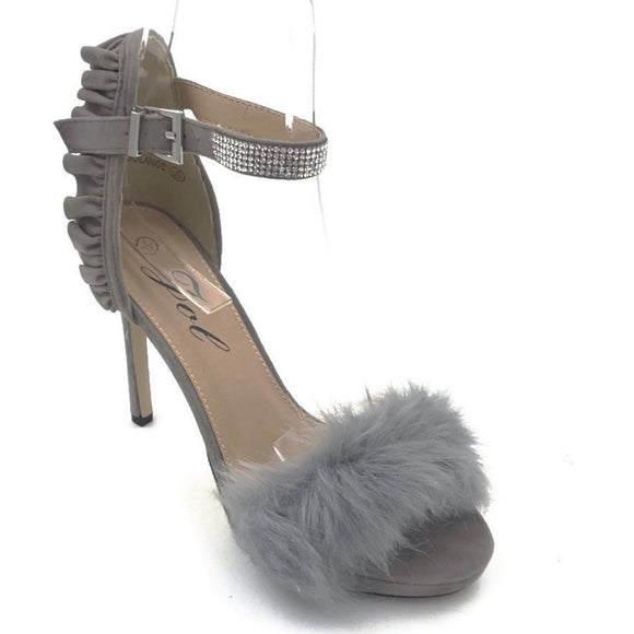 fluffy heels grey