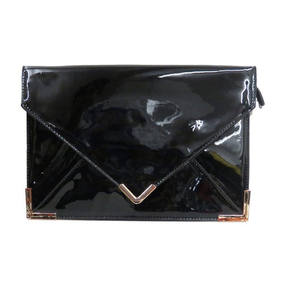 black patent clutch bag