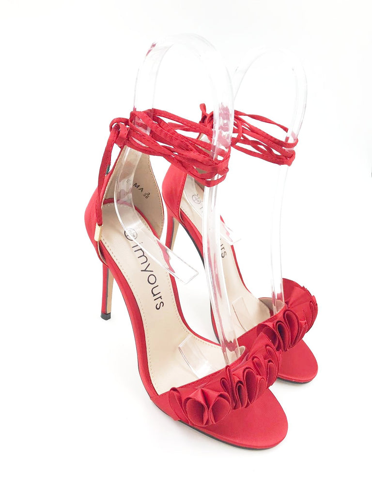 red ankle tie heels